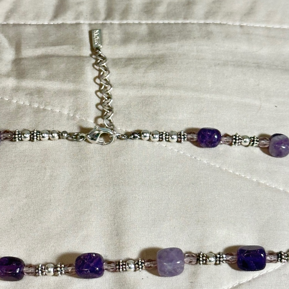 Napier Silver Tone Purple Agate Clear Crystal & Beaded Necklace Vintage - Picture 12 of 12
